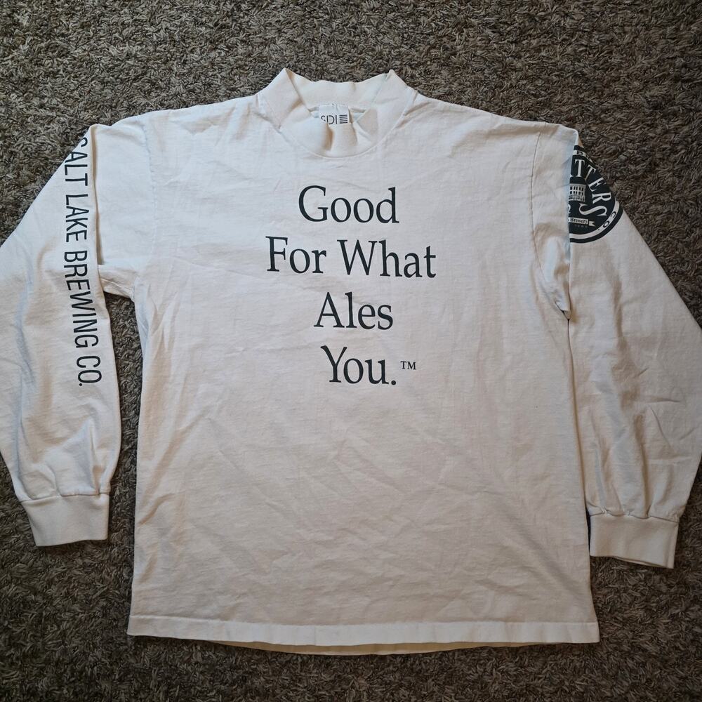 Vintage SDI Men’s Large White Long Sleeve Shirt USA Salt Lake Brewing Squatters